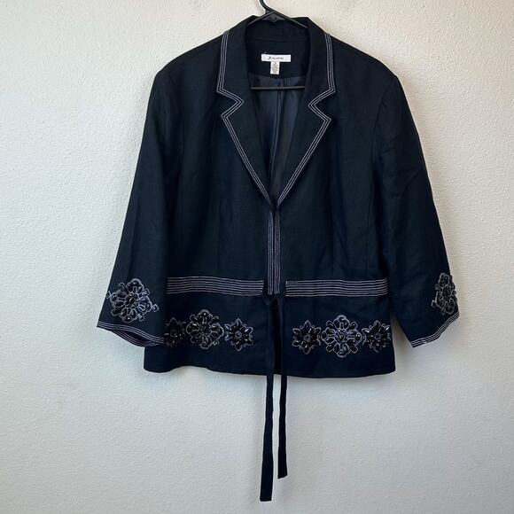 JM Collection Linen Blazer Womens 16 Beaded Black Rhinestones Party Wedding - Picture 1 of 5